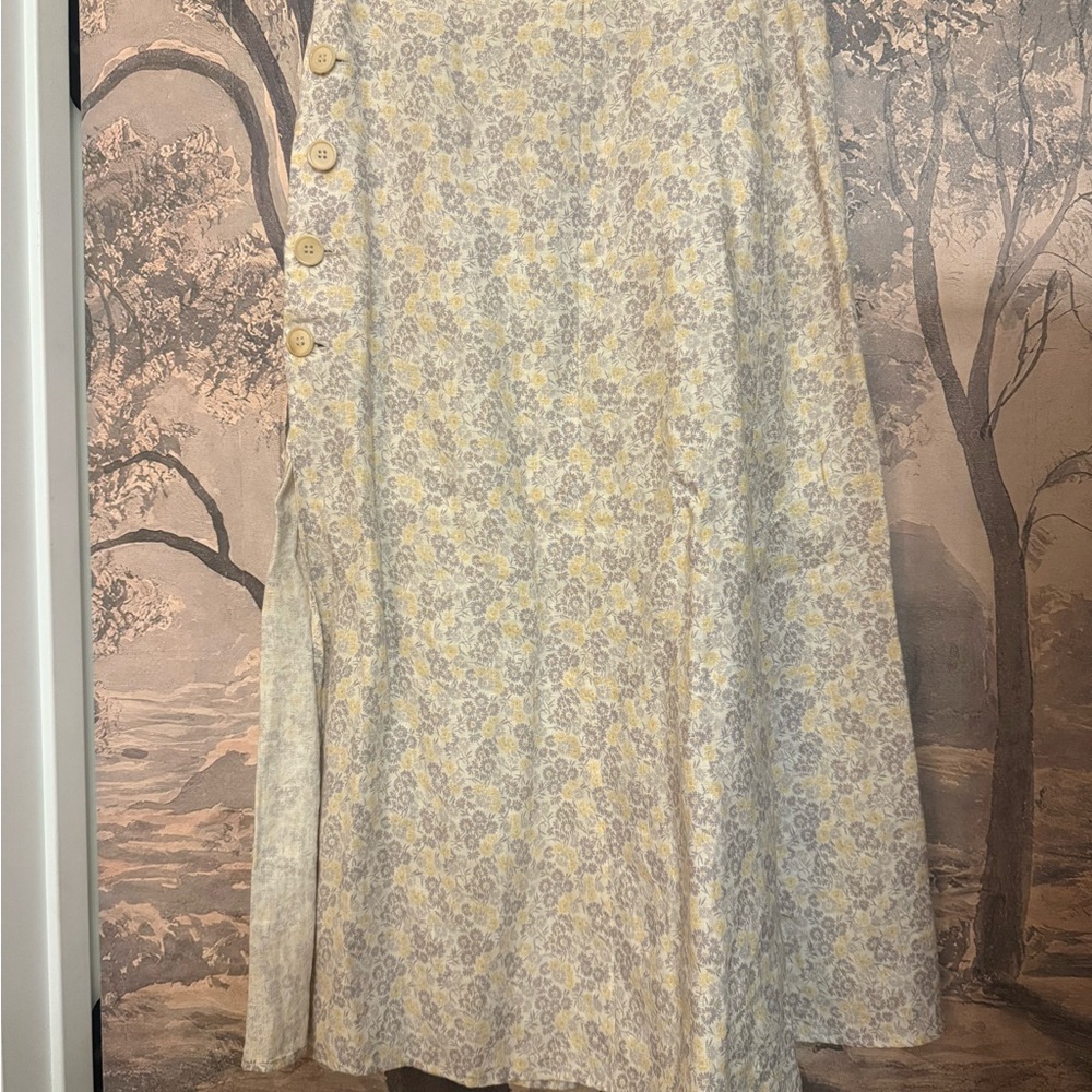 Reformation Women's Yellow Floral A-Line Button Skirt